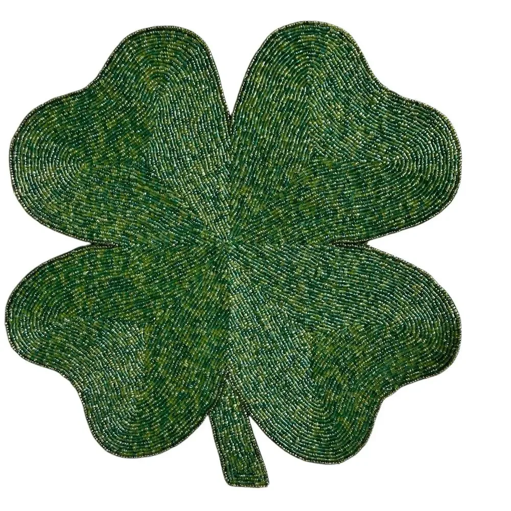 Storehouse Green Beaded St. Patrick’s Shamrock Placemat Charger 15in New
